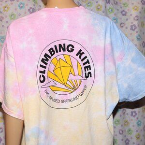 Climbing Kites THC-INFUSED Sparkling water pastel Tie dye hippie shirt XL